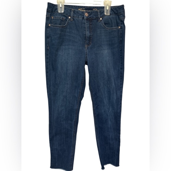 Seven 7 Weekend Slim Fit High Rise Dark Wash Raw Hem Denim Blue Jeans - Picture 1 of 7